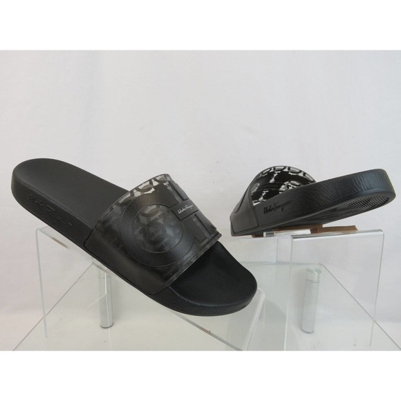 NIB FERRAGAMO GROOVE 5 TRANSPARENT BLACK RUBBER GANCINI LOGO SANDALS SLIDES 8 M main image 5